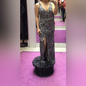 Primavera black prom dress with silver sequins